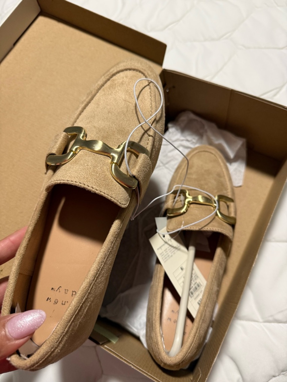 a new day Beige Suede Loafers with Gold Buckle - Picture 2 of 4